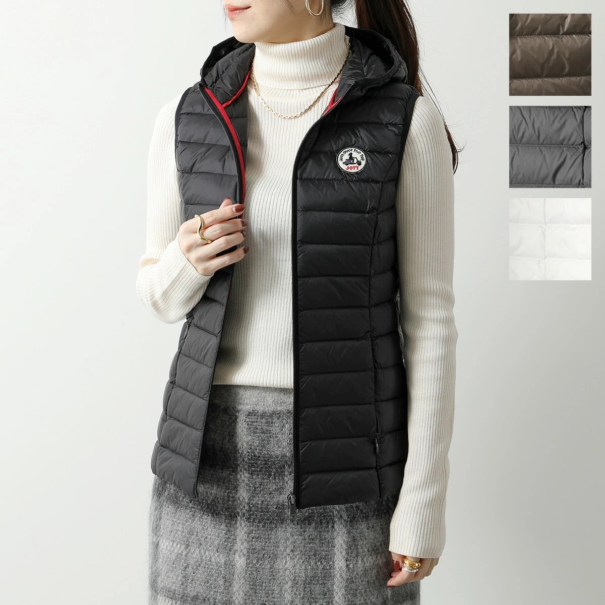 JOTT ジョット ダウンベスト MALI P000WDOW03 レディース ナイロン ライトダウン フーテッド ジレ ジップアップ パッカブル仕様 カラー4色