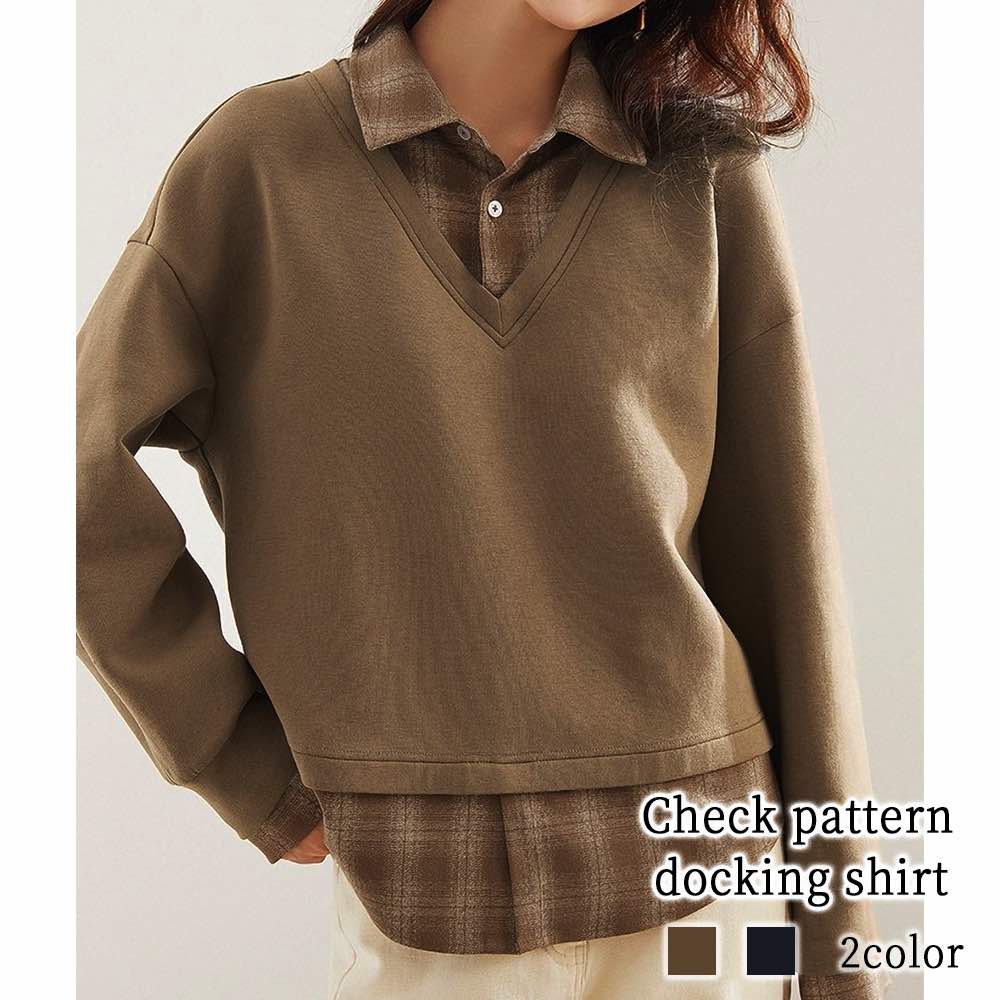 シャツ レディース チェック柄ドッキングシャツ 長袖 冬 事務服 暖かい ランニング ゆったり ロゴ カジュアル 春 ポロシャツ しわになりにくい 襟付き トップス 厚手 スポーツ 大人 形態安定 オ