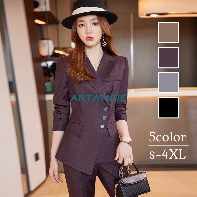 スーツセット レディース パンツセット 20代30代40代 事務服 スーツジャケット ロングパンツ カジュアル セットアップ ビジネススーツ オシャレ 着痩せ