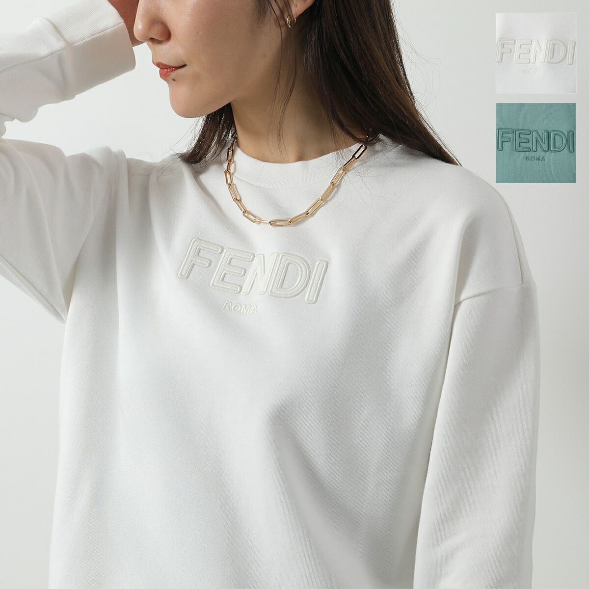 FENDI KIDS フェンディ キッズ トレーナー JUH091 5V0 レディース ガールズ スウェット ロゴ刺繍 クルーネック カラー2色