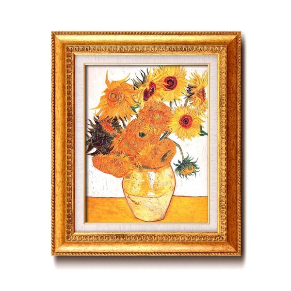 名画額縁 フレームセット F6号 ゴッホ 「ひまわり」(立体加工付) 460×552×55mm 壁掛けひも付き 金フレーム