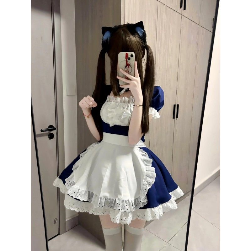 [急速出荷]可愛い 二次元 ロリータ レースワンピースメイドエプロンセット 乙女感(最安値保証)