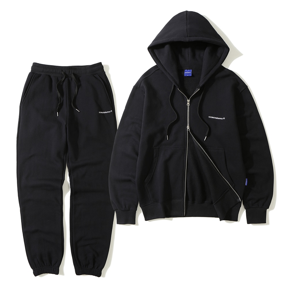 [SET] 起毛_Hoodie 2way Zip-up & Training jogger BK