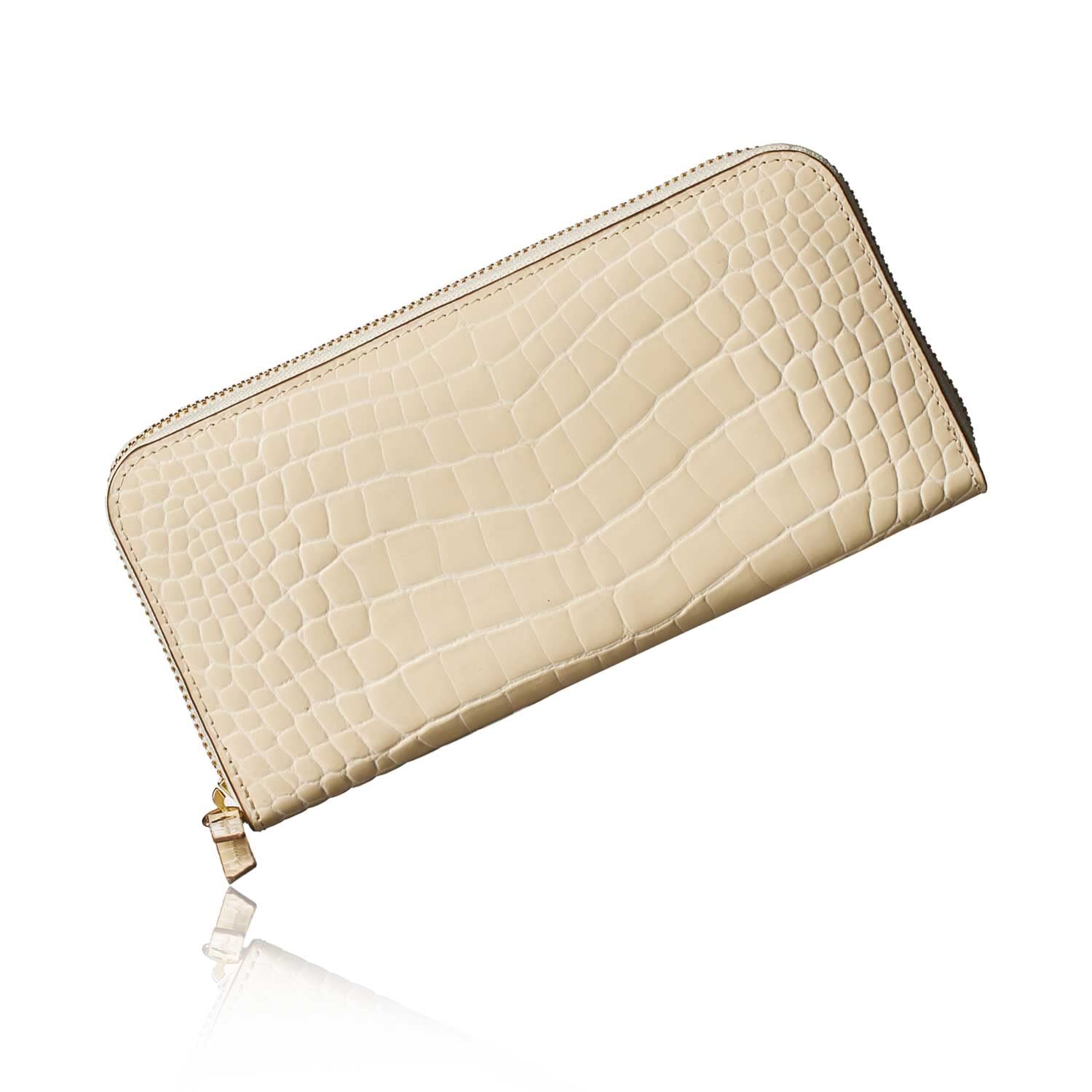[VOICE] 【Align アライン イタリア TUSCANIA社製 Greta Fix 】レディース 長財布 お洒落で品のある レディース 長財布 牛革 クロコ 型押し ギフト箱入り (White