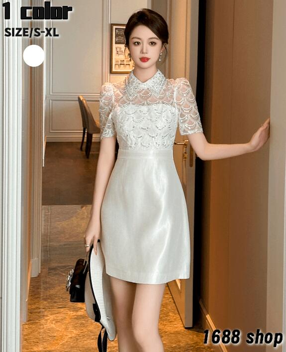 高品質 2025　ミニワンピース ワンピース Aライン ミニ 姫系ワンピース　フレアワンピース　シフォン　ワンピース インポート ミニ丈 エレガント　アシンメトリー シンプル パーティドレス 半袖 お