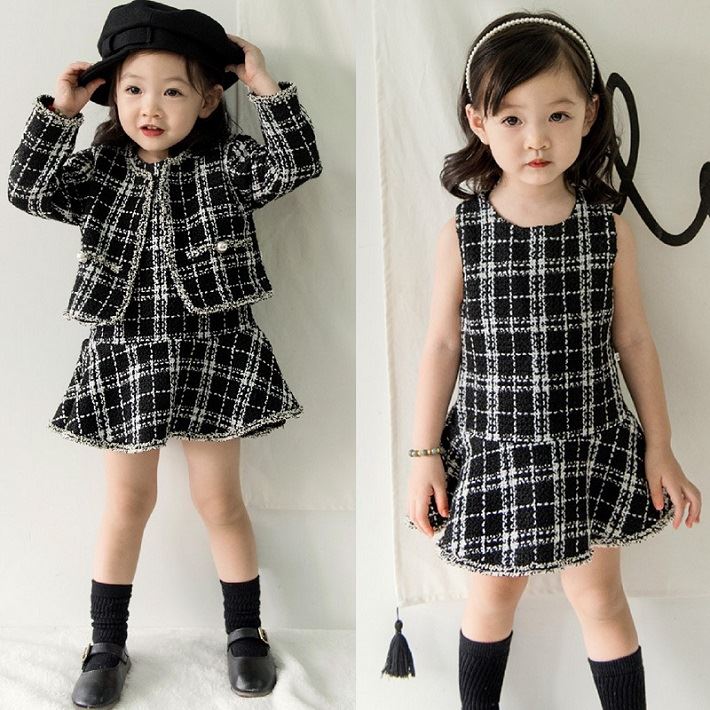 子供服 女の子用 チェック柄フォーマル上下セットフォーマルトップス&ノースリップワンピース綿・ポリエステル素材爽やかデザインで普段使いからフォーマルシーンまで対応