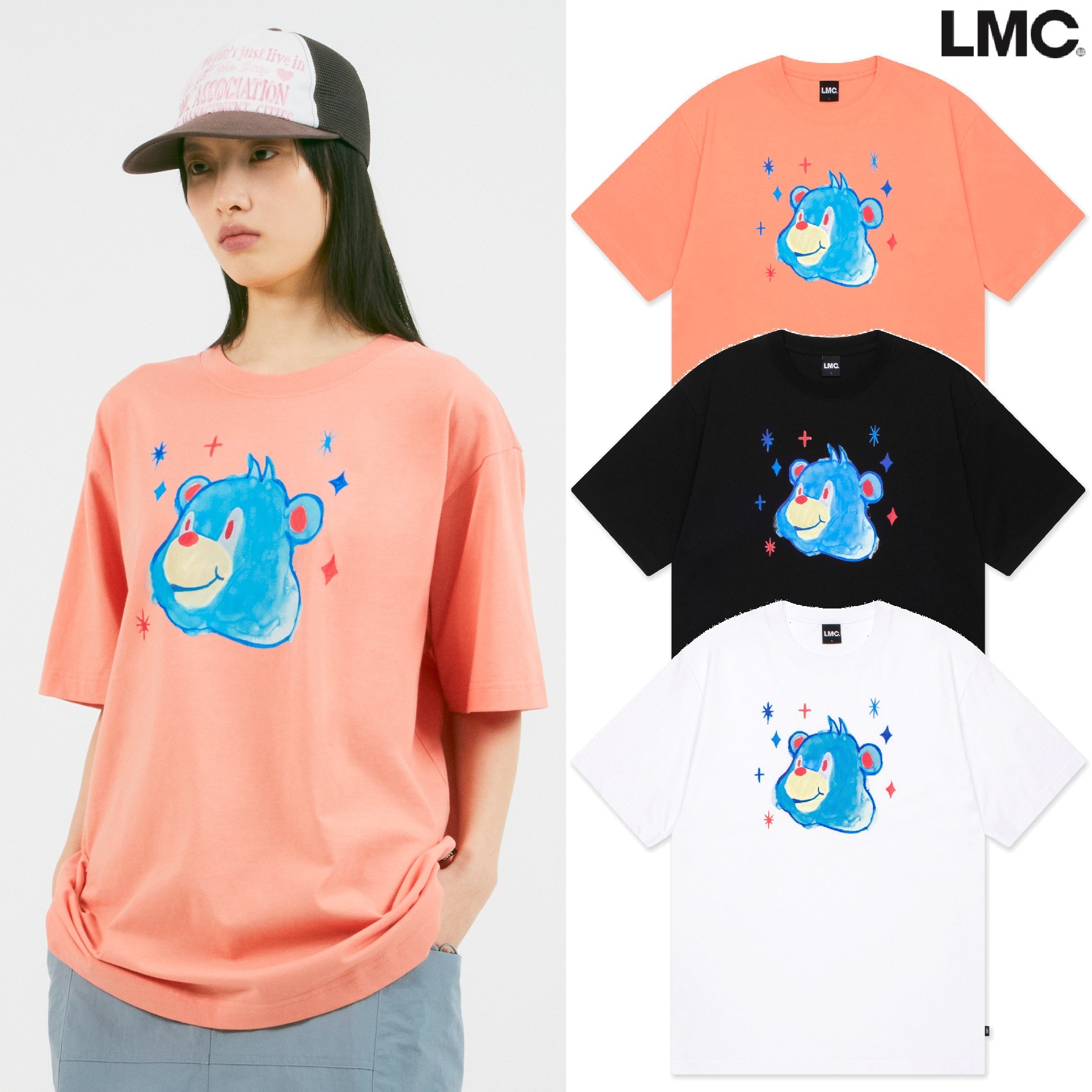 24S/S WATER COLOR BEAR HEAD TEE 3色 新商品 新学期 韓国人気 韓国ファッション 男女共用 カップルアイテム ストリートファッション 夏ファッション
