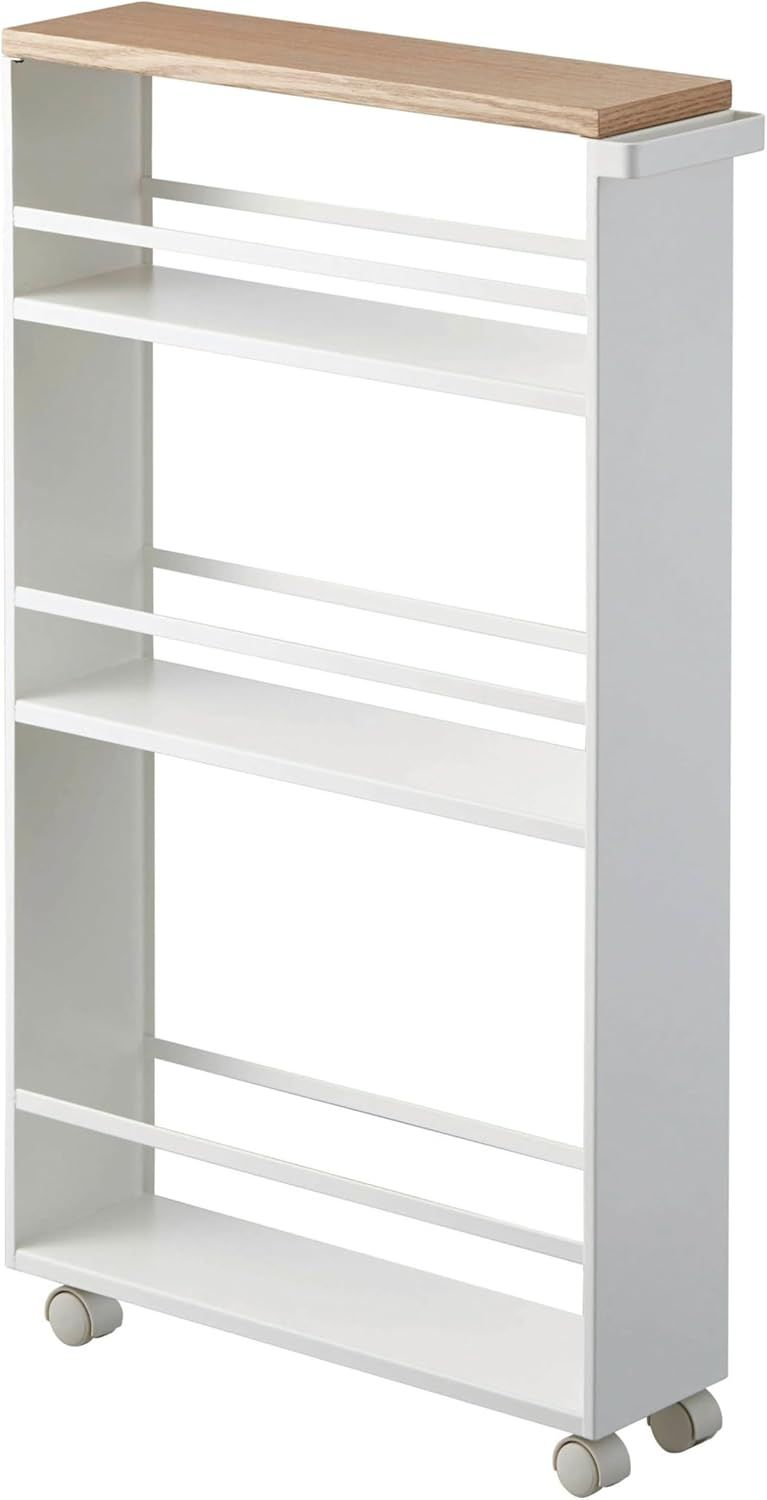 ハンドル付き スリムワゴン ホワイト 約W13×D47.5×H80.5cm タワー tower 【本体完成品:キャスターのみ取付け】 キッチンワゴン 3627
