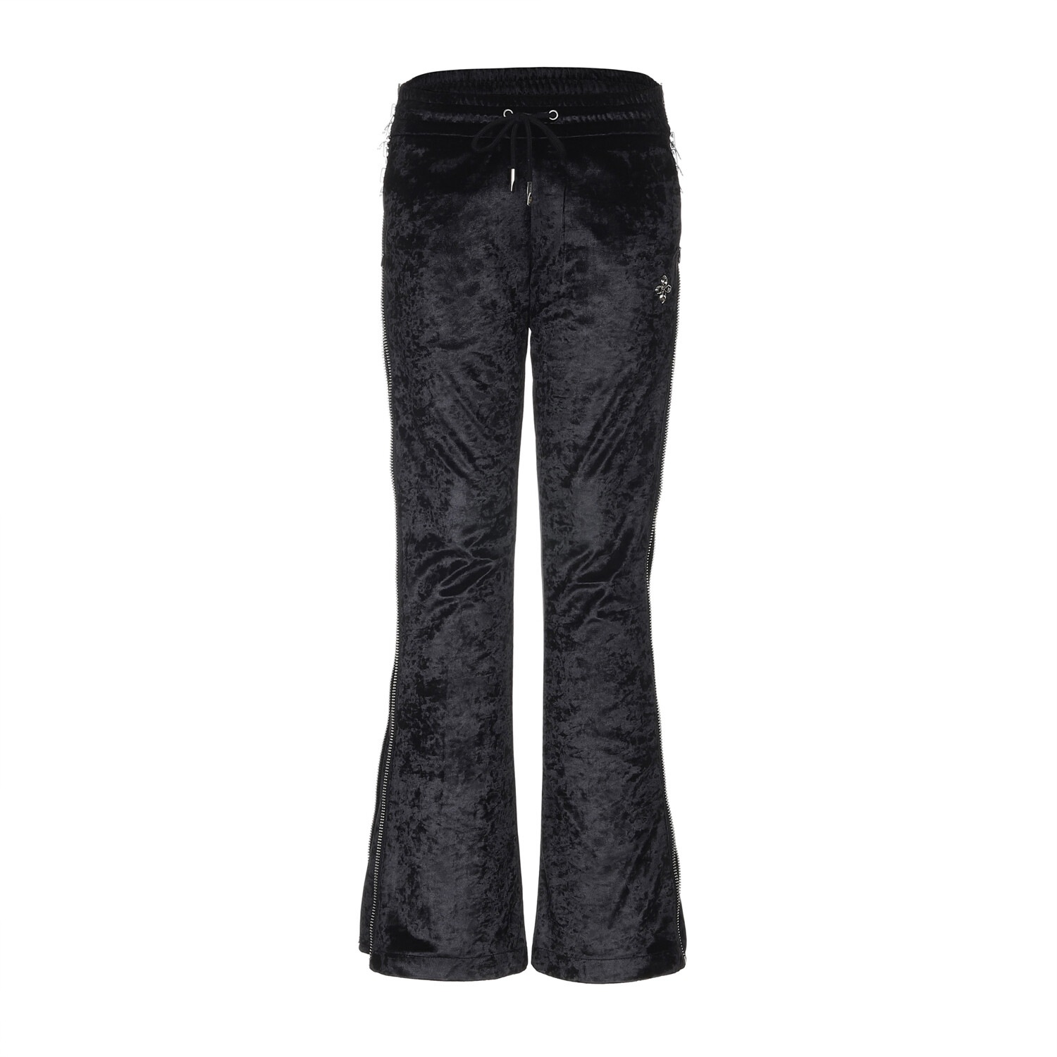 【SURGERY】 SURGERY SIDE ZIP VELVET BOOT-CUT TRACK PANTS : BLACK