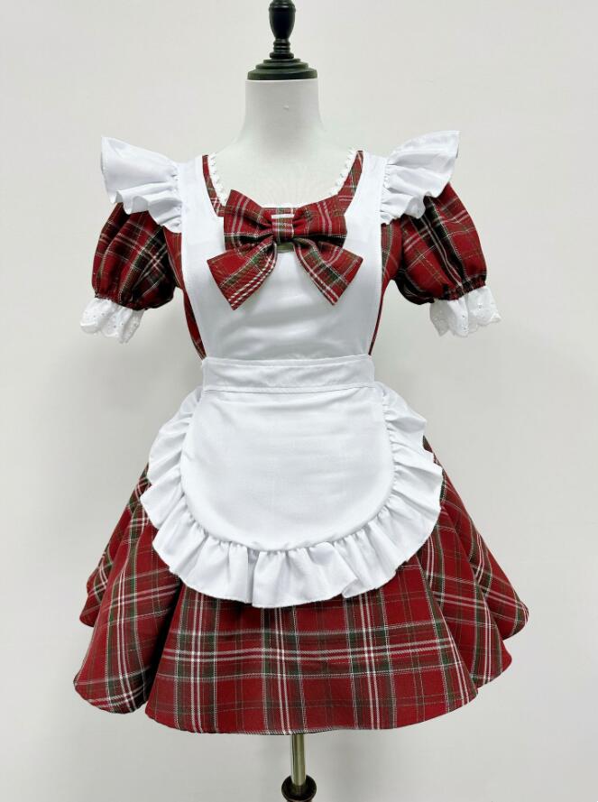 【TikTok人気新品】可愛い メイド服 半袖 メイドワンピース チェック柄 メイドコスチューム クリスマス元素 メイド服 コスプレ ロリータ ワンピース メイド喫茶 cosplay エプロン ワンピ