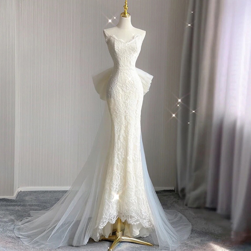 結婚式 ドレス 韓国 チューブトップブラ レース スーパーフェアリー パーティードレス 結婚式 お呼ばれワンピースドレス ロングドレス