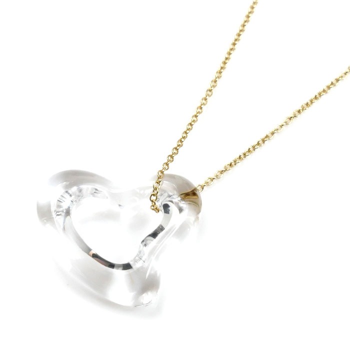TIFFANY&Co. ティファニー K18YG イエローゴールド オープンハート ロッククリスタル ネックレス 4.4g 43cm レディース 中古