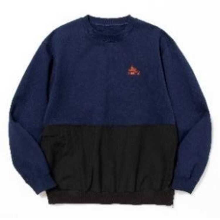 コンビネーション ポケット クルー(メンズ) M ネイビー×ブラック #KE22213059-NAVYBLACK