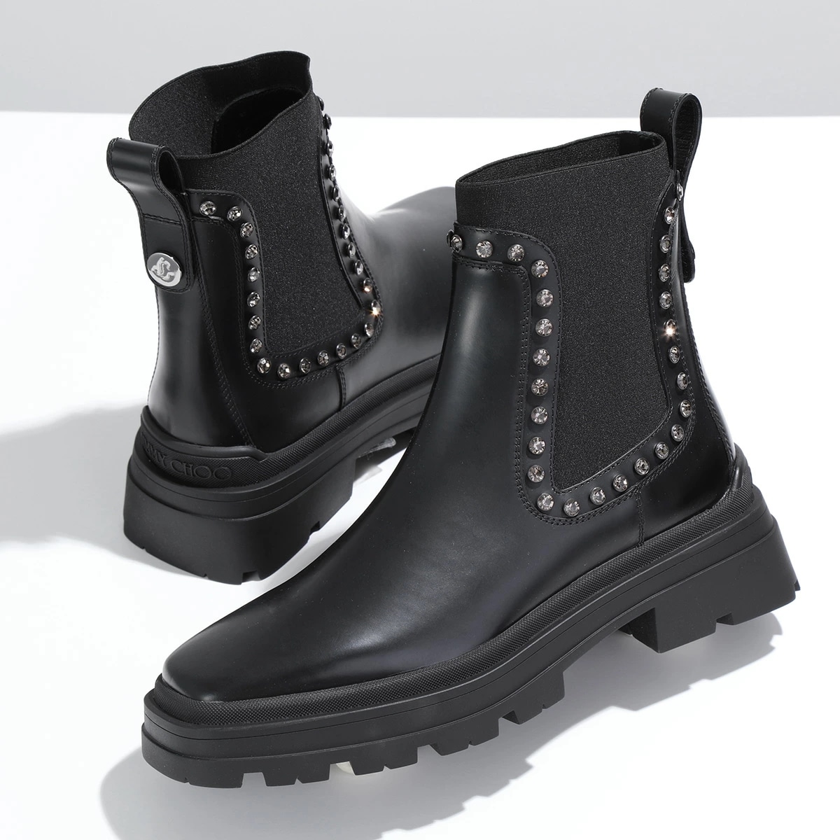 Jimmy Choo ジミーチュウ サイドゴアブーツ VERONIQUE 45 AVP ベロニク レディース ショートブーツ ラインストーン シューズ 靴 BLACK/BLACK-DIAMOND 64,770円