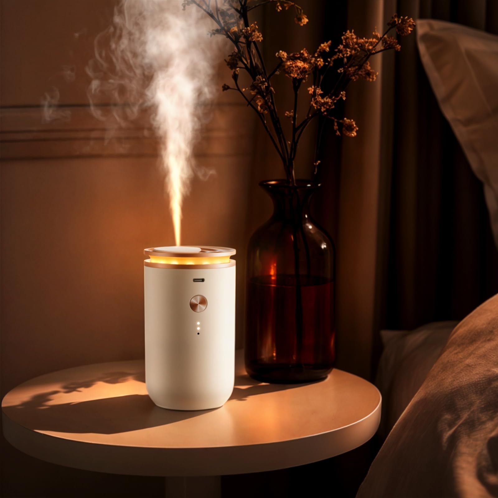CEENIU アロマディフューザー 【水無し·詰らない】ホワイトティー精油一本付き F07 ギフト 静音 コードレス アロマランプ 自動ON/OFF ピンク 芳香剤 ルームフレグランス 卓上 部屋用