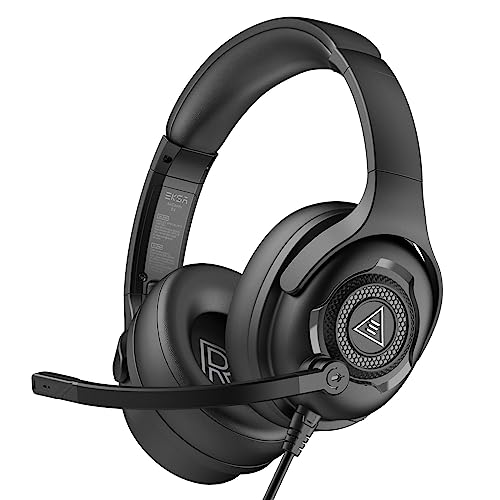 EKSA ヘッドセット ノイズキャンセリングマイク付き PC用ヘッドセット 263g軽量 音量調節付き オーバーイヤーヘッドホン 3.5mm有線ヘッドフォン PS4/PS5/PC/Xbox/Switc