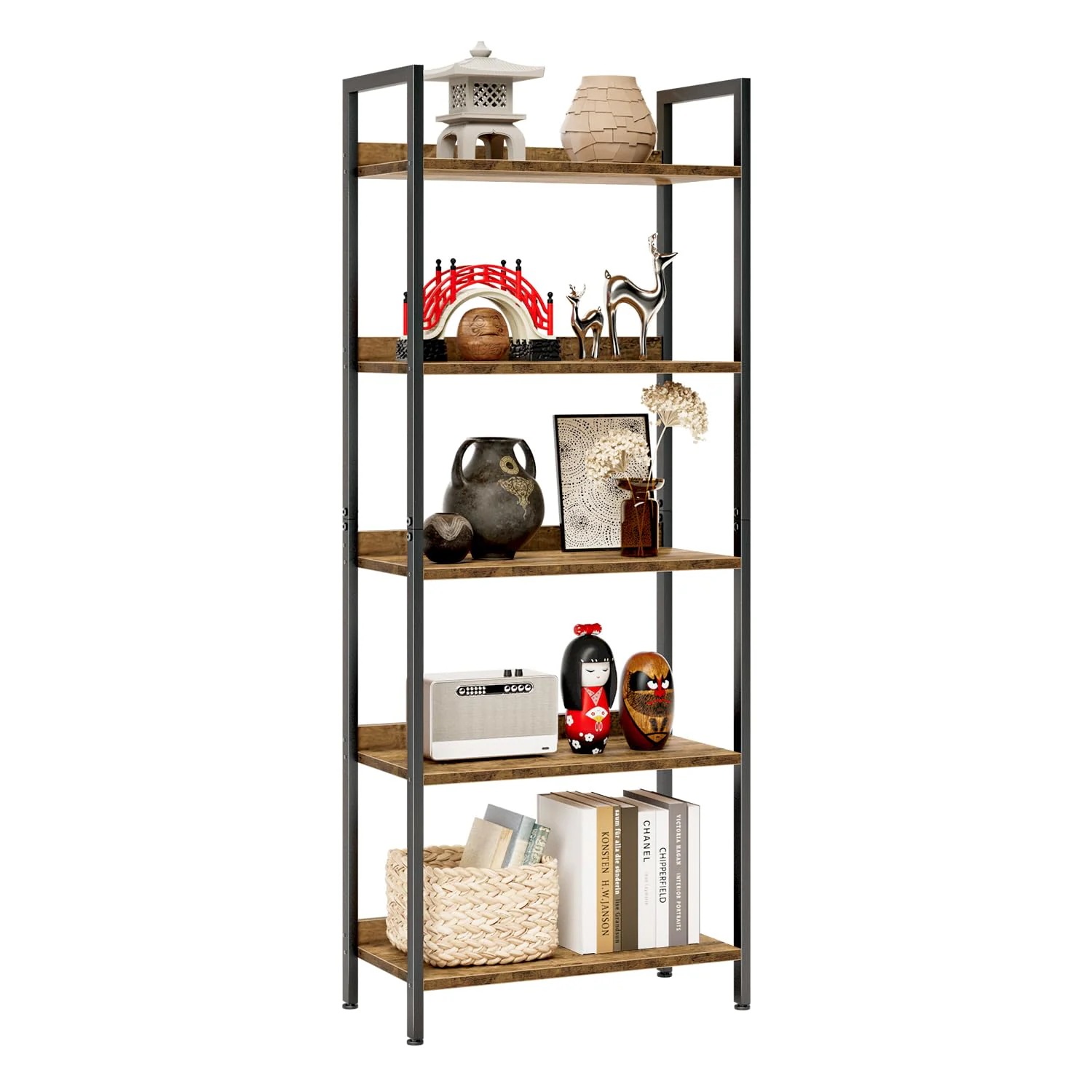 kukeimaruオープンラック 5段本棚 オフィス収納棚 幅60×奥行30×高さ153.5 リビング寝室オフィスに適用するラック レトロ