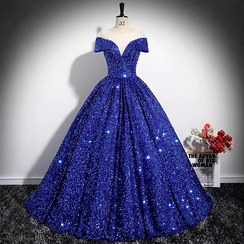 女性用オフショルダースパンコールイブニングドレスステージソロパフォーマンス衣装声楽試験年次総会ドレスチュールスカート