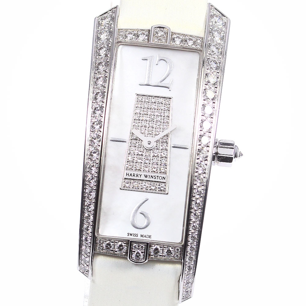 ハリーウィンストン HARRY WINSTON 340LQW アヴェニュー トラフィック K18WG ダイヤベゼル QZ レディース 箱・保証書付き_762757【中古】