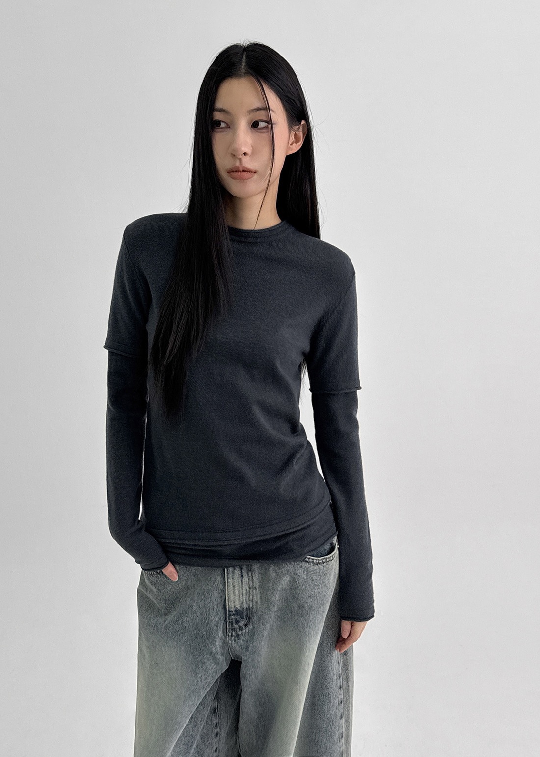 ルテム レイヤード ロングスリーブ ウールニット