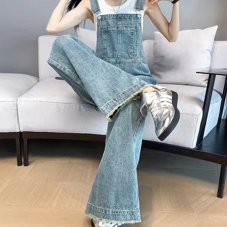 コーデ完成！サロペットレトロなワイドデニムサロペット女性2025型バリのゆったりストレートモップロングパンツ