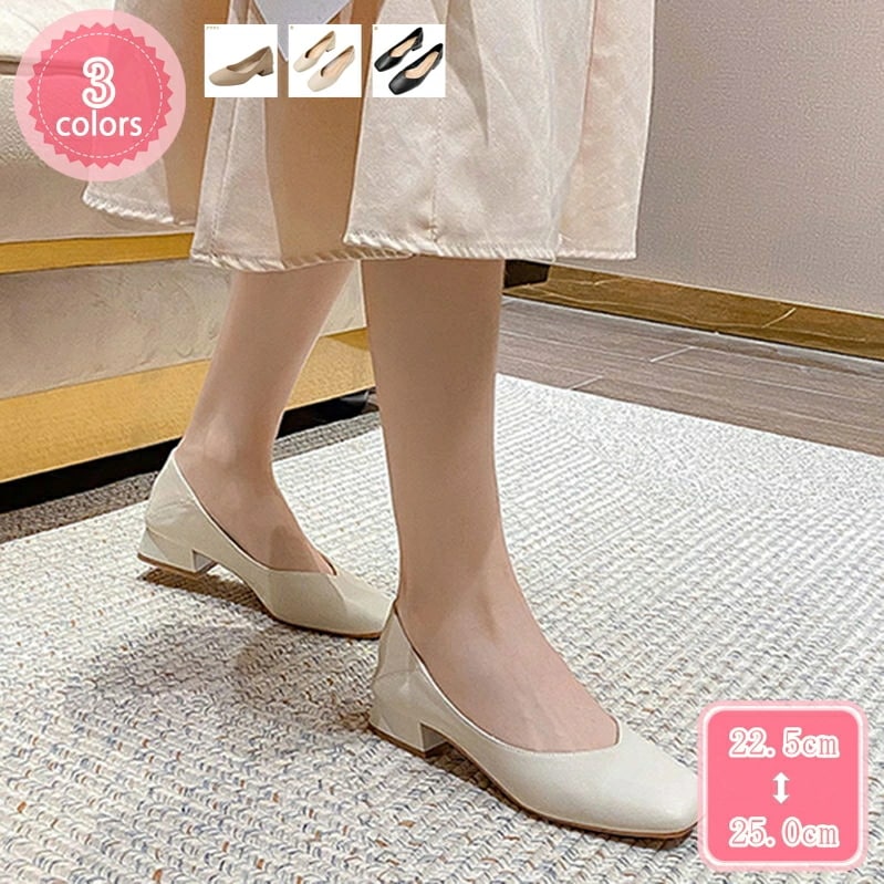 1000円OFFクーポン パンプス レディース 幅広 甲高 歩きやすい 痛くない 美脚 太いヒール 脱げない 本革 白 ホワイト スクエアトゥ オフィス プレーンパンプス 黒 ブラウン ぺたんこ ロー