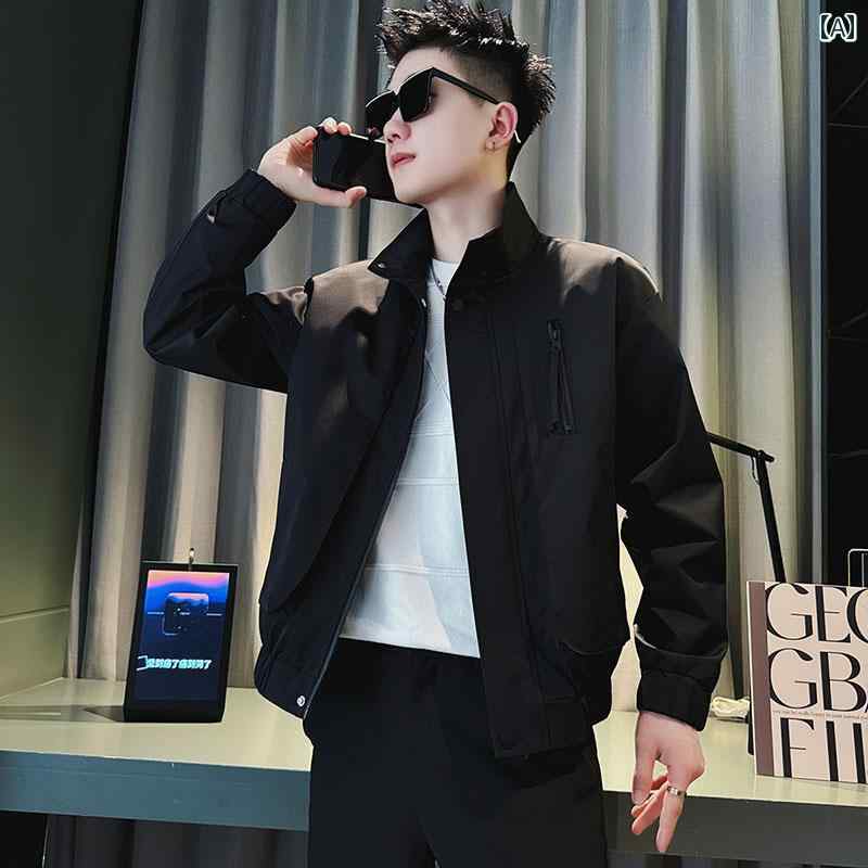 アウター メンズ カジュアル おしゃれ フェイク セットスタンドカラー ジャケット ソリッドカラー ファッション トップス 春秋 ファッション コート