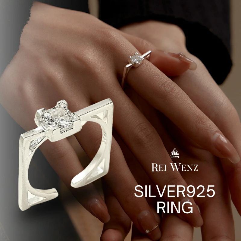 【高品質Silver925】シルバー リング スクエア 四角 ジルコニア ニュアンス 華奢 レディース 重ね 金属アレルギー インスタ おしゃれ オフィス プレゼント 人気 韓国