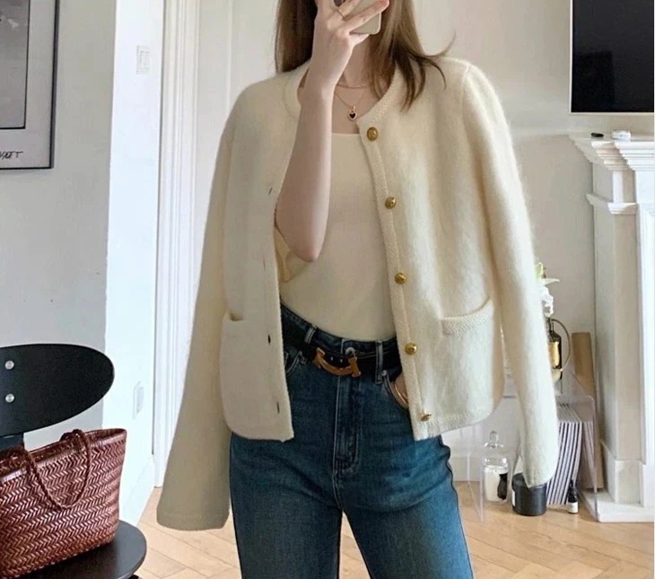 ジャケット ノーカラー フォーマル カーディガン レディース ニット羽織 ラウンドネック トップス 長袖 高見え おしゃれ カジュアル きれいめ 上品 トップス ジャケットシンプル 秋冬 無地