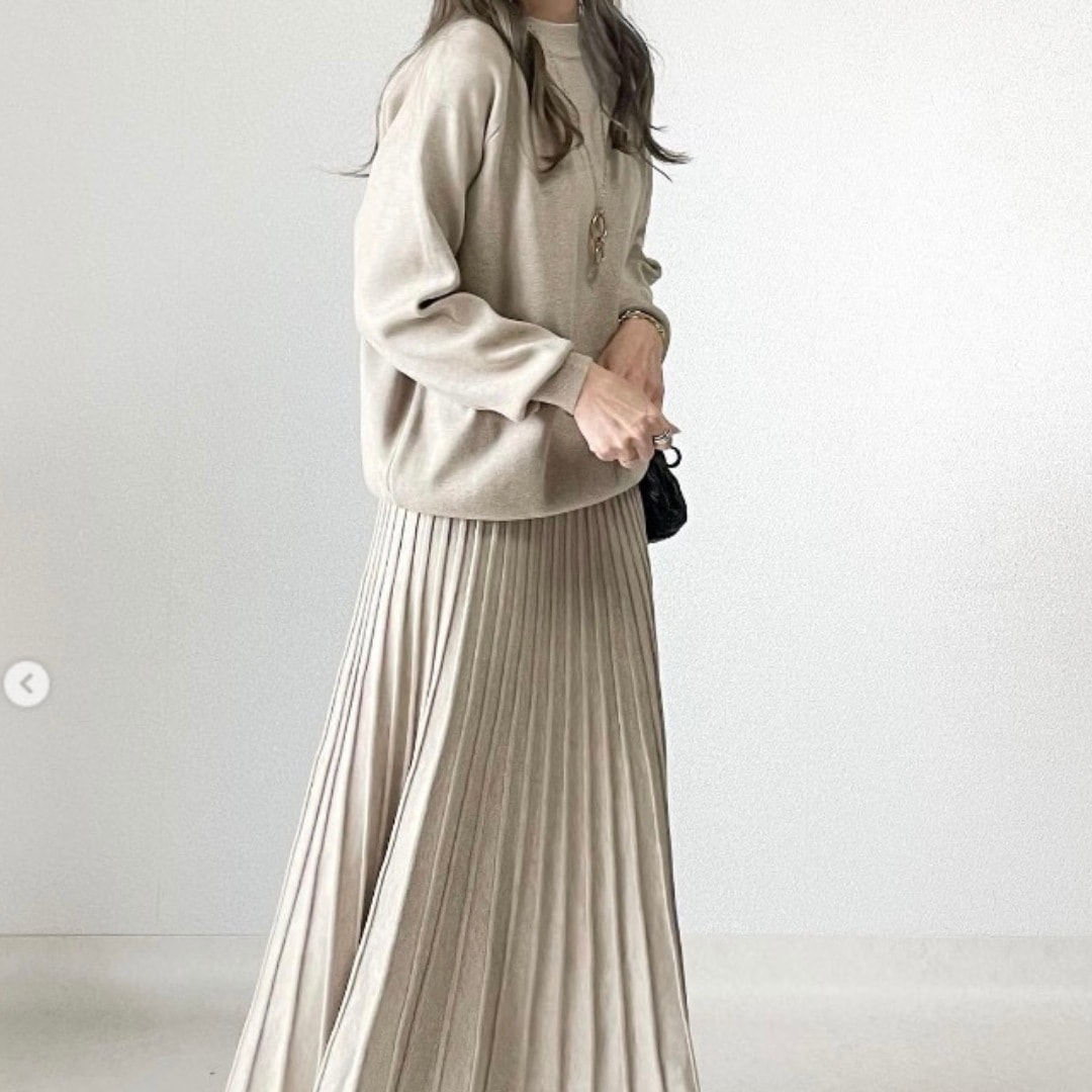 セットアップ セーター プリーツ ロングスカート 2点セット 上下セット 韓国 レディース ニット 長袖 ハイウエスト ロング丈 可愛い 大人可愛い きれいめ シンプル カジュアル 大人