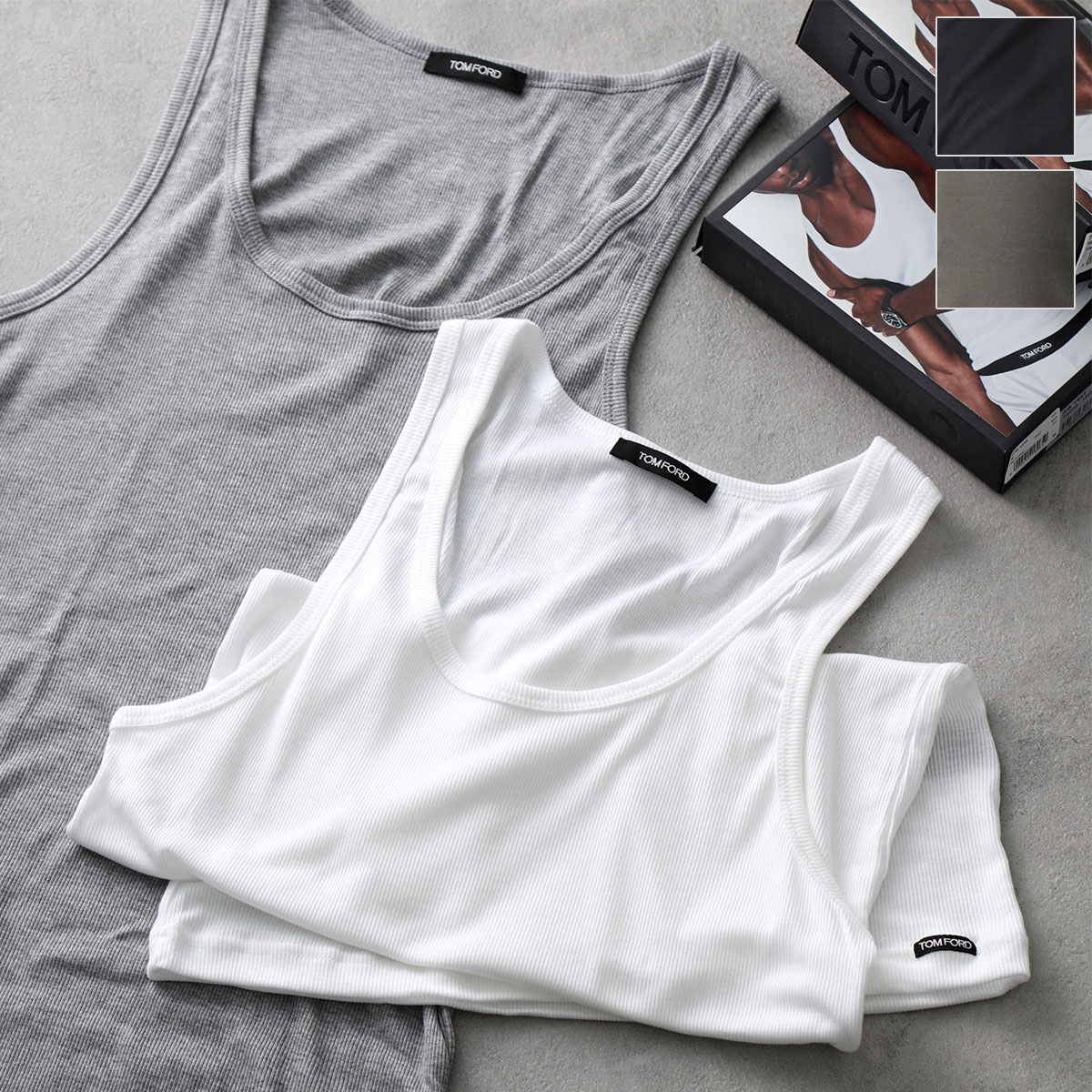 TOM FORD トムフォード アンダーウェア T4D10 121 メンズ タンクトップ ノースリーブ ロゴタグ Uネック リブ ストレッチ カラー4色