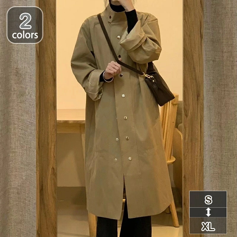 レディース 春 秋 ロング丈 ジャケット 無地 シンプル トレンチコート スタンドカラー おしゃれ ロング チェスターコート 膝下長 上着 カジュアル 通勤 OL おでかけ 50代 40代 30代 フ