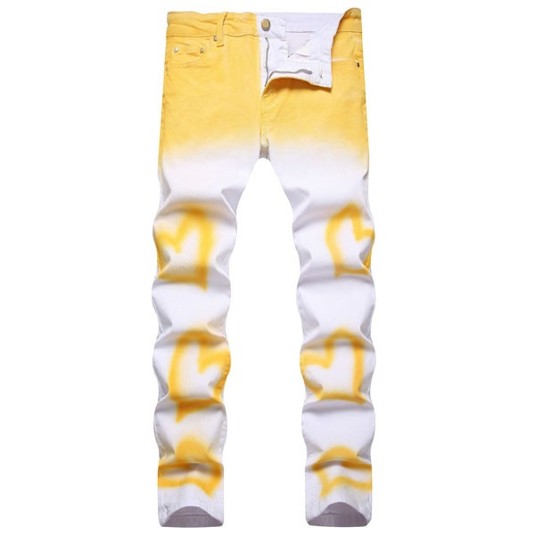 ハート スプレープリント ジーンズ メンズ ジーパン デニムパンツ スキニージーンズ おしゃれ ロング ボトムス 個性的 ストリート系