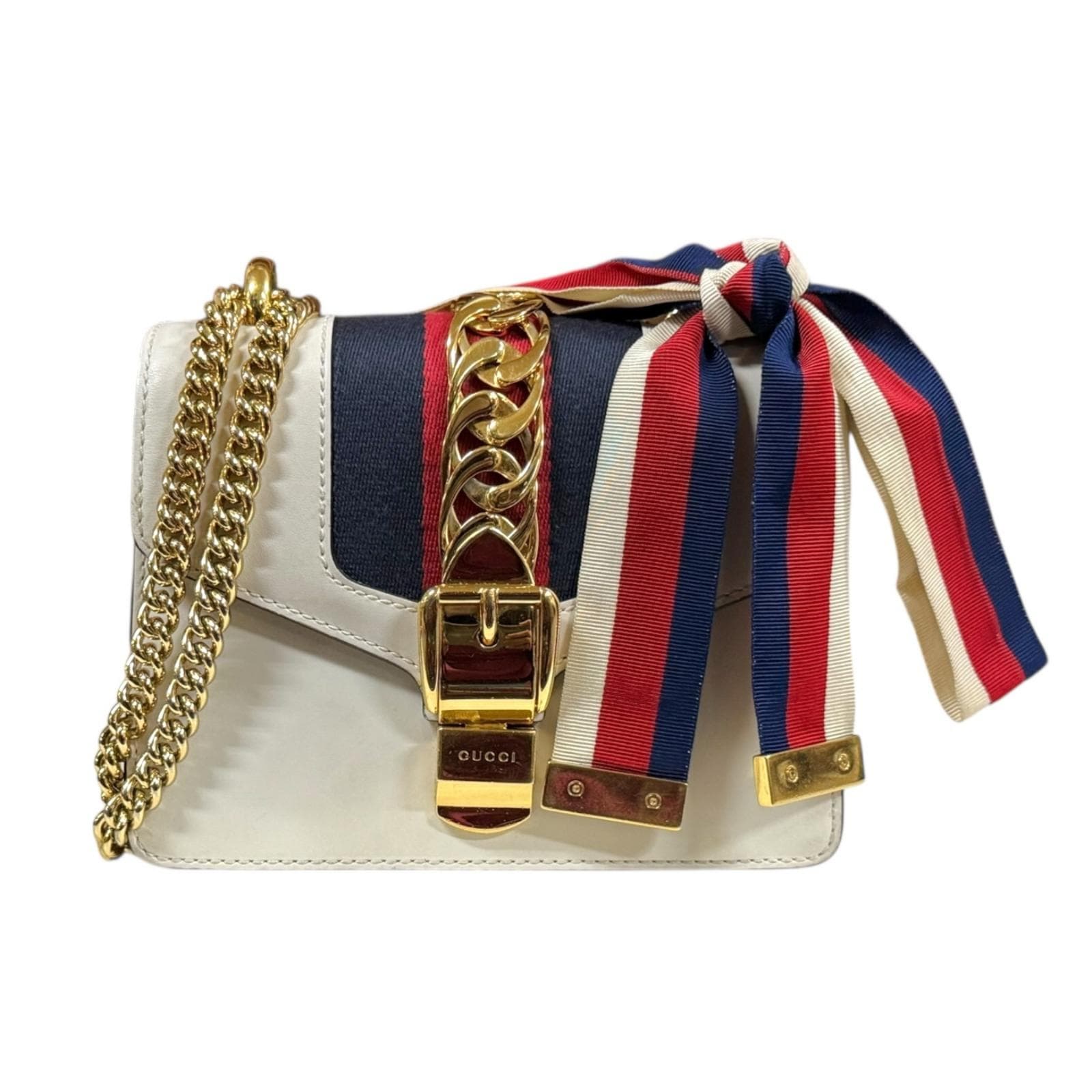 グッチ シルヴィ ミニ ショルダーバッグ レザー 431666 ホワイト GUCCI 中古
