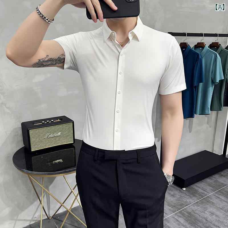 Yシャツ メンズ トップス シャツ おしゃれ シームレスシャツ 半袖 七分袖 夏 スリムフィット 休日 カジュアル オフィス スタイリッシュ アーバン 大人 紳士服