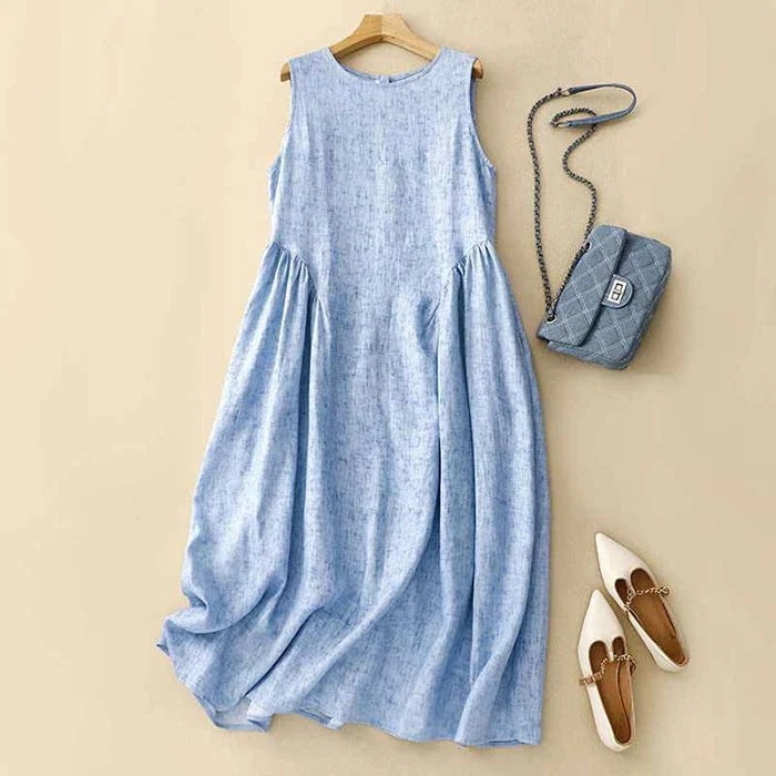 【20点セット】ワンピース レディース 夏 ロングワンピース ノースリーブ バックボタン クルーネック ワンピ 袖なし タック フレアワンピース ミモレ丈 タンクワンピース Aライン 無地 ゆったり