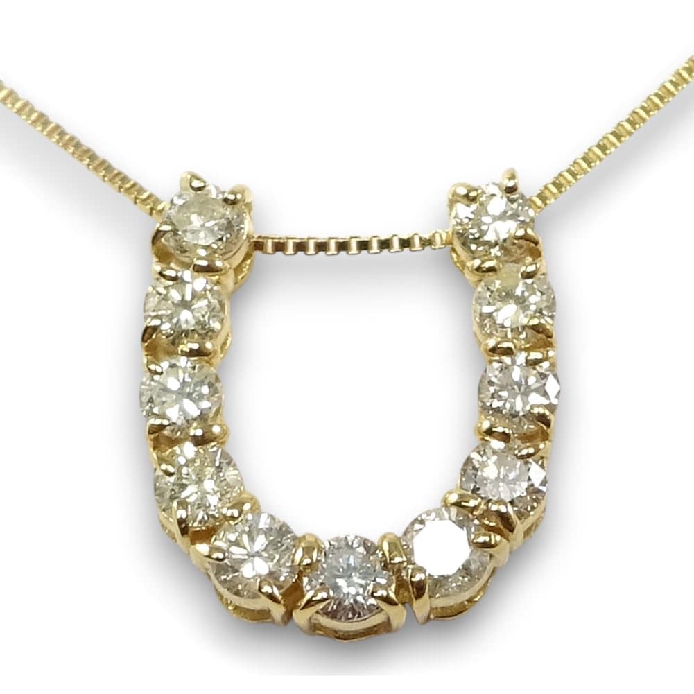 ダイヤモンドネックレス ホースシュー馬蹄デザイン0.27カラット10金イエローゴールド鑑別書付