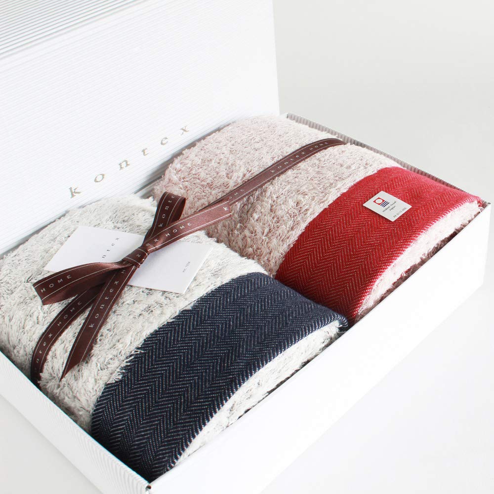 今治タオル コンテックス ヘリンボーン ギフトセット バスタオル2枚 レッド/ネイビー