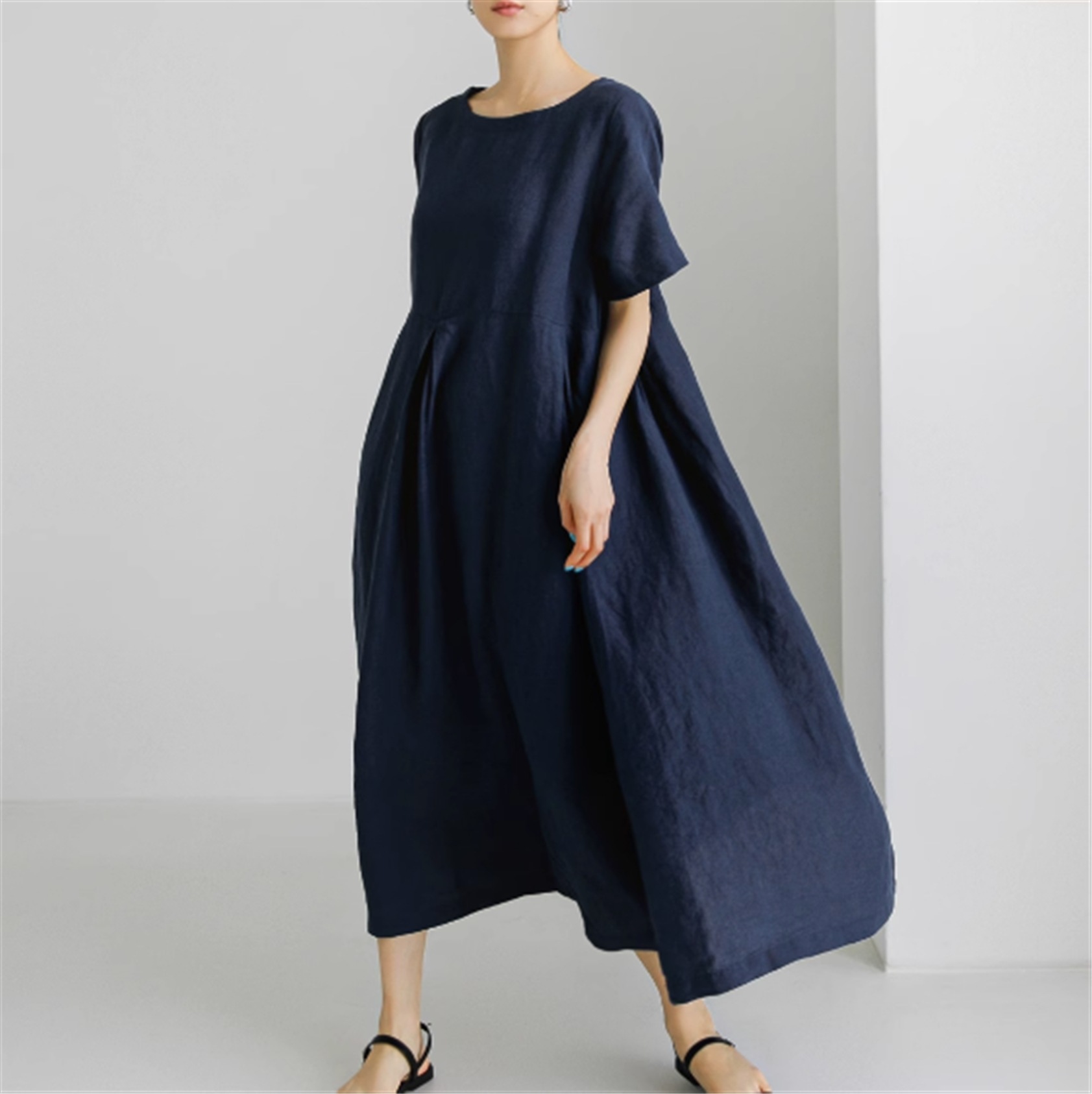 ワンピース フレアワンピース Aライン ロング丈 半袖 ラウンドネック ゆったり 大人可愛い きれいめ カジュアル 大人女子 ラフ 夏 10代 20代 30代 40代 レディース ママ 学生 通学