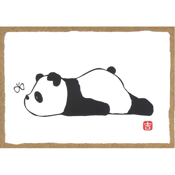 越前和紙パンダの絵ハガキ和紙パンダパンダの版画　吉岡浩太郎シルク版画絵葉書パンダ10枚入り（こんにちは）