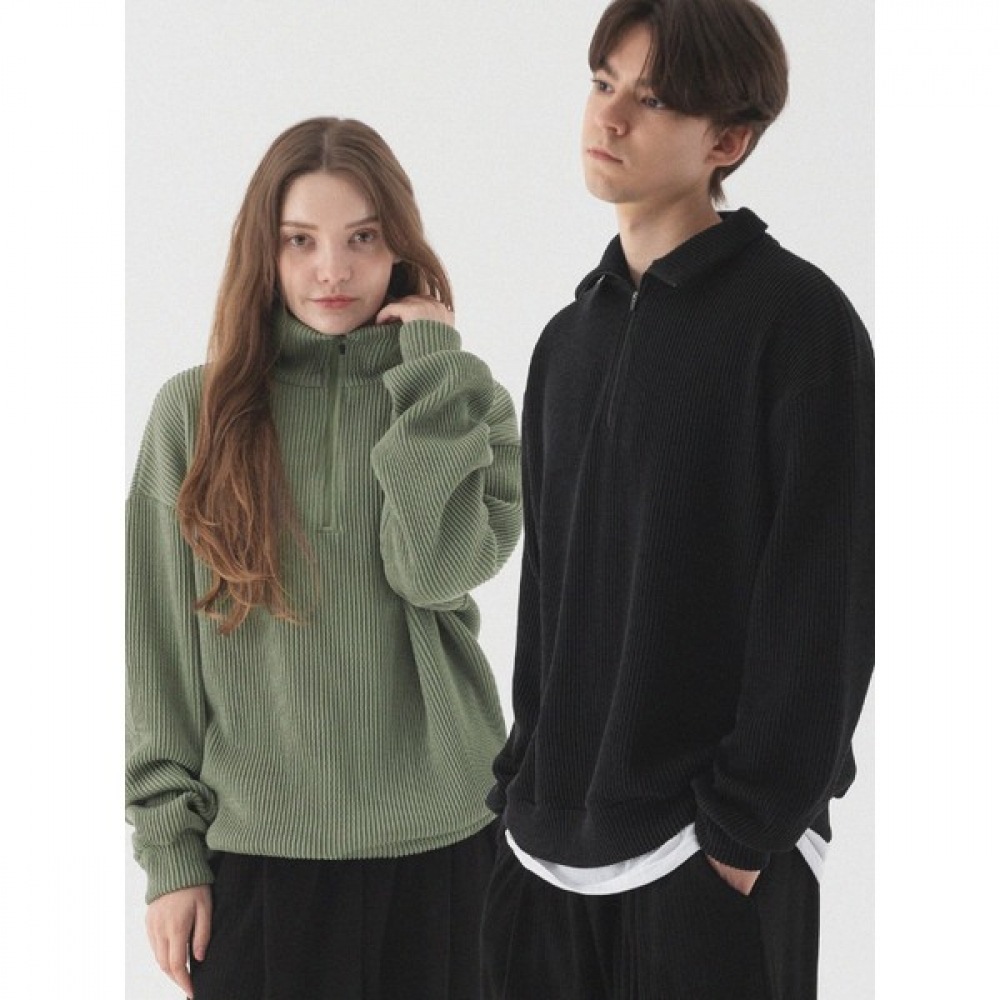 (Pianer) 快適なオーバーフィットハーフジップアップカラーネックニット (4color)