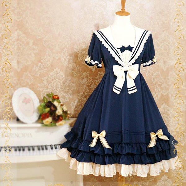 ロリータ ワンピース コスプレ 4色 学院 レディース かわいい セーラー服 半袖 長袖 JK 制服