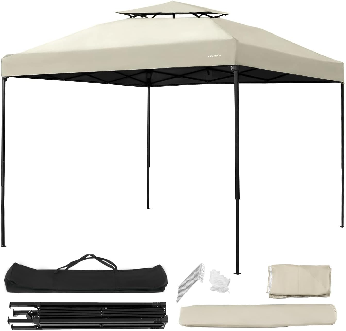 モダンデコ タープテント 3m×3m ワンタッチ テント 99.9% uvカット加工 収納ケース付 日除け スチール製 キャンプ アウトドア レジャー用品