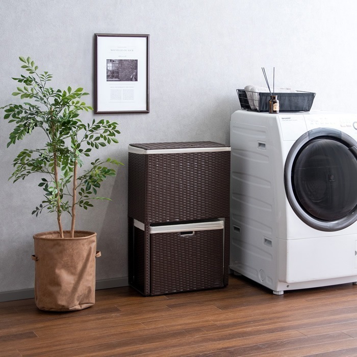 ランドリーボックス 脱衣所 洗面所 収納 分別 2段 RB-500-DBR ダークブラウン