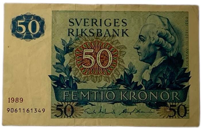 スウェーデン紙幣 50クローナ 1989年 美品 世界 外国 貨幣 古銭 旧紙幣 旧札 旧 紙幣 アンティーク