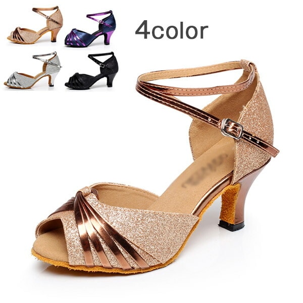 モダンラテン 社交ダンス シューズ ダンスシューズ 女性サンダル 演出 発表会 イベントヒール ストラップ 美脚【21.0/21.5/22.0/22.5 25.0/25.5/26.0】