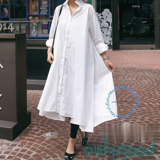 (XRELEX)!!シャツワンピースワンピレディース秋冬秋冬40代50代白コーデ長袖おしゃれオフィスロング丈大きいサイズAラインシンプル羽織りきれいめ無地