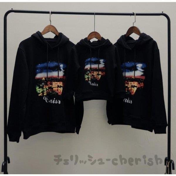 韓国風親子ペアルック姉妹兄弟お揃いプリントトップス長袖パーカー長袖tシャツ家族お揃い母子イギリス風カ