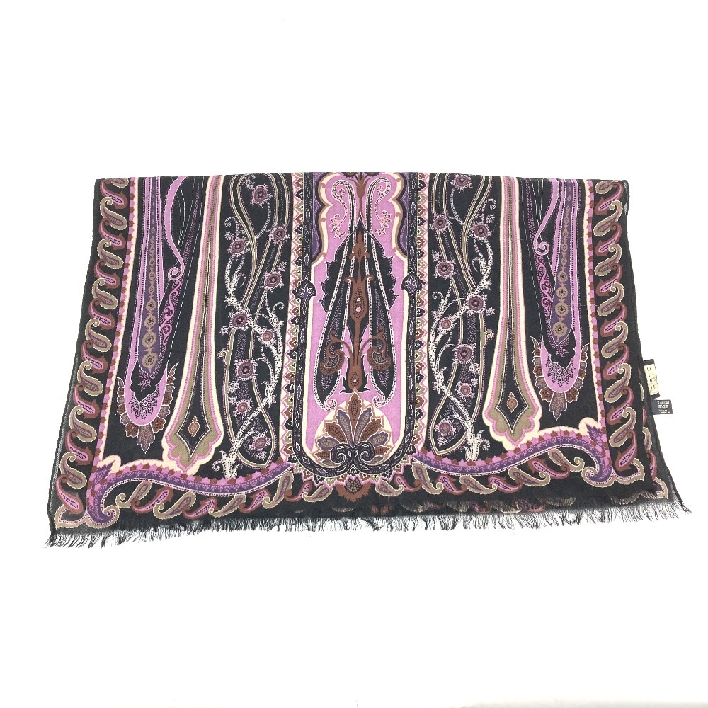 ETRO エトロ スカーフ ペイズリー フリンジ ショール シルク ブラック