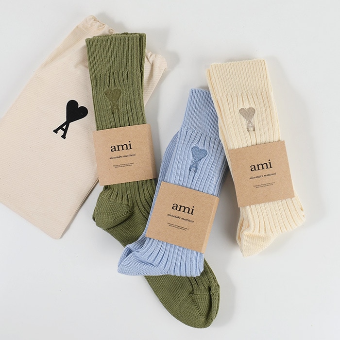 AMI ALEXANDRE MATTIUSSI アミ パリス ソックス コットンブレンド プレーンソックス USC603 379 メンズ ユニセックス ペア 人気 ギフト